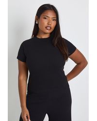 Boohoo - Plus Basic Rib Short Sleeve Longline Fitted Top - Lyst