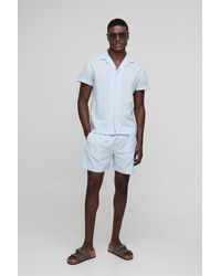 BoohooMAN - Regular Revere Linen Blend Shirt & Short Set - Lyst