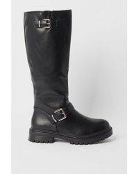 Warehouse - Faux Leather Double Buckle Knee High Boots - Lyst