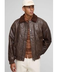 BoohooMAN - Oversized Boxy Textured Pu Borg Collar Bomber Jacket - Lyst