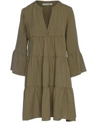 Conquista - Khaki Tencel Gathered Seams Dress - Lyst