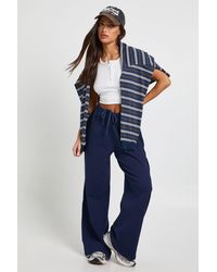 Boohoo - Petite Rib Wide Leg Trouser - Lyst