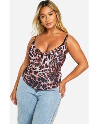 Boohoo - Plus Mesh Leopard Print Cowl Top - Lyst