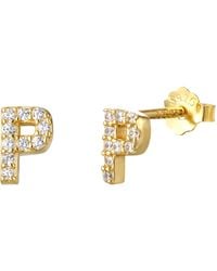 The Jewellery Stockroom - 18Ct Plated Sterling Cubic Zirconia Initial Stud Earrings - Lyst