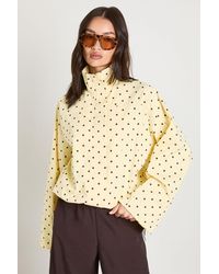 Boohoo - Funnel Neck Twill Polka Dot Zip Through - Lyst