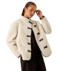 Roman - Petite Borg Contrast Button Coat - Lyst