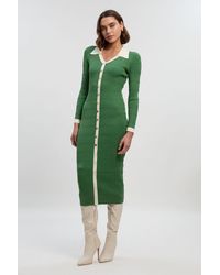 Karen Millen - Viscose Rib Stitch Detail Contrast Colour Button Knit Midi Dress - Lyst
