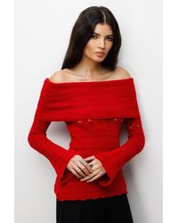 MixRay - Off Shoulder Textured Ribbed Sweater With Cut Out Details - Lyst