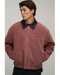 BoohooMAN - Oversized Boxy Contrast Collar Faux Suede Harrington Jacket - Lyst