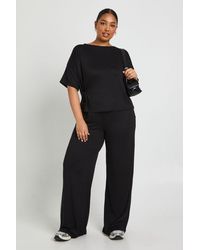Boohoo - Plus Side Tie Detail T Shirt And Wide Leg Trouser - Lyst