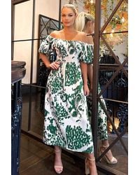 AX Paris - And Printed Elasticated Waist Bardot Midi Dress - Lyst