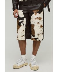 BoohooMAN - Regular Fit Cow Faux Fur Carpenter Pu Jorts - Lyst