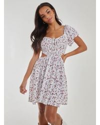 Pink Vanilla - Floral Puff Sleeve Cut Out Dress - Lyst