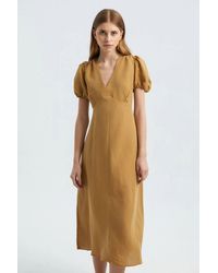 Hiccup - V Neck Puff Sleeves Midi Dress - Lyst