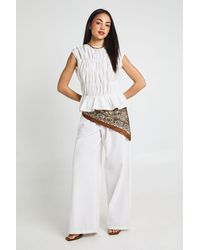 Boohoo - Linen Look Shirred Top & Wide Leg Trouser Co-Ord - Lyst