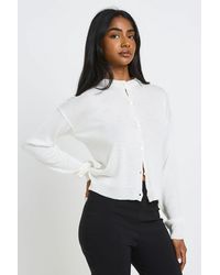 Boohoo - Sheer Knit Lightweight Crew Neck Button Up Cardigan - Lyst