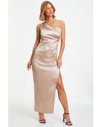 Quiz - Champagne Satin One Shoulder Maxi Dress - Lyst