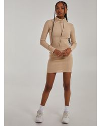 Pink Vanilla - Chunky Brushed Rib Roll Neck Dress - Lyst
