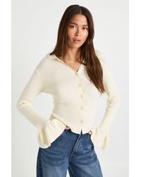 Boohoo - Collar Detail Flare Sleeve Knitted Cardigan - Lyst