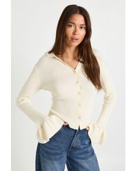 Boohoo - Collar Detail Flare Sleeve Knitted Cardigan - Lyst