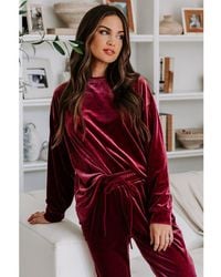 Azura Exchange - Fiery Solid Velvet Two Piece Lounge Set - Lyst
