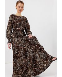 Bigdart - Leaf Print Long Sleeve Tiered Maxi Dress - Lyst