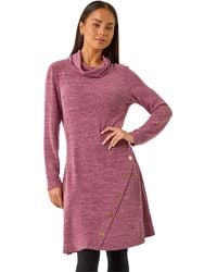 Roman - Petite Soft Marl Buttoned Cowl Neck Dress - Lyst