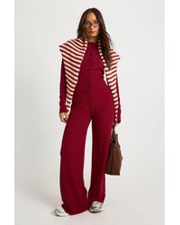 Boohoo - Rib Button Through Long Sleeve Top And Wide Leg Trouser Co-Ord - Lyst