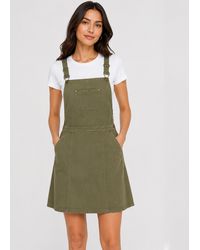 Gini London - Khaki Suede Dungaree Pinafore Dress - Lyst
