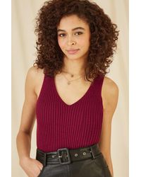 Yumi' - Burgundy Metallic Rib Knitted Vest Top - Lyst