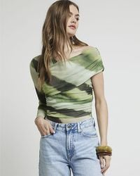 River Island - Bodysuit Mesh Asymmetric - Lyst