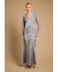 Oasis - Satin Lace Mix V Neck Maxi Dress - Lyst