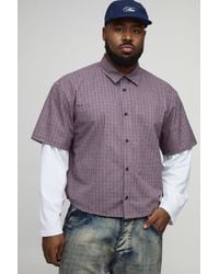 BoohooMAN - Plus Boxy Oversized Micro Check Faux Layer Shirt - Lyst