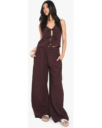Boohoo - Cheesecloth Elasticated Waist Wide Leg Trousers - Lyst
