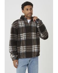 Brave Soul - Checked Quarter Zip Borg Fleece - Lyst
