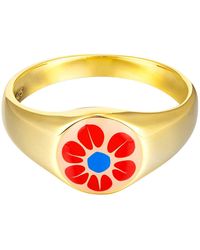 SEOL + GOLD - 18Ct Plated Enamel Signet Ring Sterling - Lyst
