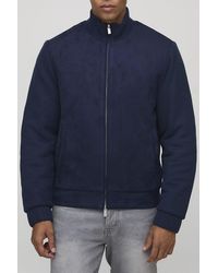 BoohooMAN - Regular Fit Textured Sleeve Faux Suede Funnel Neck Jacket - Lyst