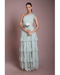 Oasis - Sage Pleated Mesh One Shoulder Tiered Maxi Bridesmaid Dress - Lyst