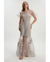 Karen Millen - Quilted Applique Organdie Angel Sleeve Woven Maxi Dress - Lyst