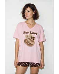Bianco Lucci - Oversized V-Neck Printed T-Shirt - Lyst