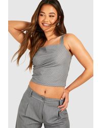 Boohoo - Pinstripe Drape Shoulder Square Neck Top - Lyst