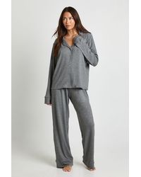 Boohoo - Soft Touch Button Through Shirt And Trouser Pyjama Set - Lyst