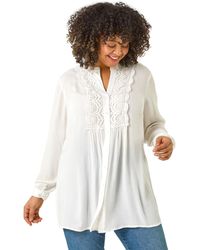 Roman - Curve Lace Trim Pintuck Blouse - Lyst