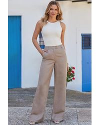 Sosandar - Natural Linen Blend Wide Leg Trousers - Lyst