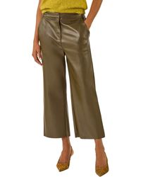 Roman - Faux Leather Wide Leg Crop Trousers - Lyst