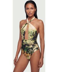 Karen Millen - Shell Hardware Tropical Halterneck Swimsuit - Lyst