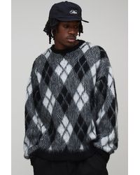 BoohooMAN - Tall Oversized Diamond Argyle Knitted Jumper - Lyst
