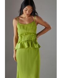 Warehouse - Petite Satin Strappy Seam Detail Peplum Midi Dress - Lyst