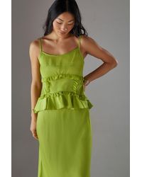 Warehouse - Petite Satin Strappy Seam Detail Peplum Midi Dress - Lyst