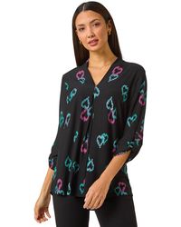 Roman - Heart Print Longline Blouse - Lyst